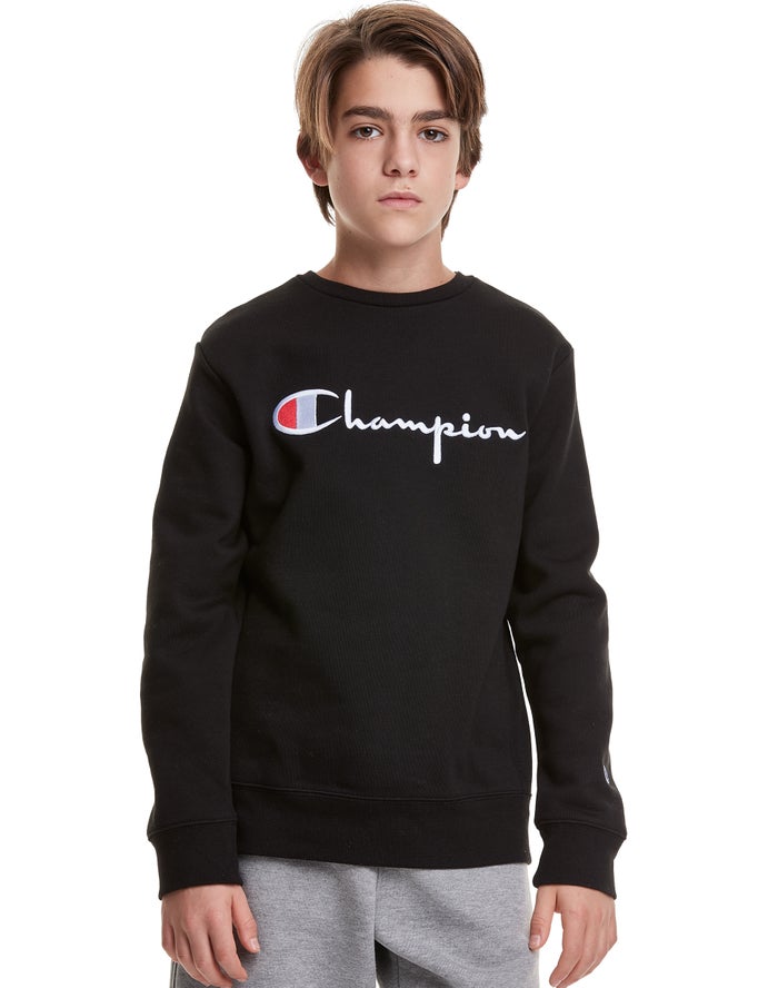 Champion Reverse Weave Fleece Crew Embroidered Logo Erkek Çocuk Sweatshirt Siyah ( SVTADH908 )